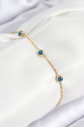 316L Çelik Nazar Boncuğu Model Gold Renk Kadın Bileklik - TJ-BB7841