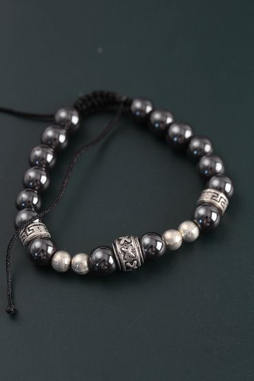 Doğal Taş X Model Antrasit Renk Asansörlü Erkek Bileklik - TJ-EB3754