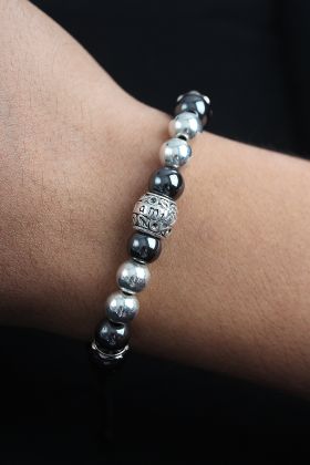 Doğal Taş Family Model Gümüş Ve Füme Renk Asansörlü Erkek Bileklik - TJ-EB3760