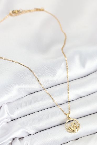 316L Çelik Zirkon Taşlı Yıldız Ve Kalp Model Gold Renk Kadın Kolye - TJ-BKO10522