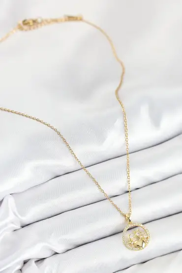 316L Çelik Zirkon Taşlı Yıldız Ve Kalp Model Gold Renk Kadın Kolye - TJ-BKO10522