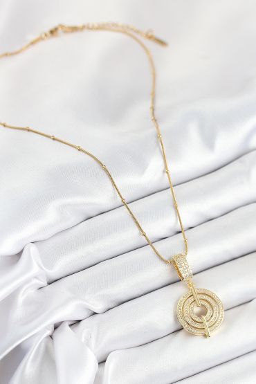 316L Çelik Zirkon Taşlı Çember Model Gold Renk Kadın Kolye - TJ-BKO10527