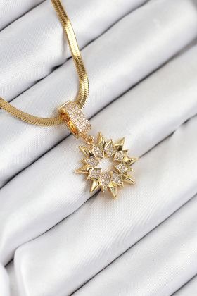 316L Çelik Zirkon Taşlı Yıldız Model Gold Renk Kadın Kolye - TJ-BKO10528