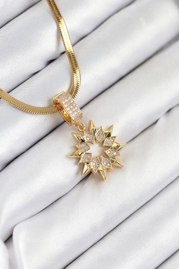 316L Çelik Zirkon Taşlı Yıldız Model Gold Renk Kadın Kolye - TJ-BKO10528