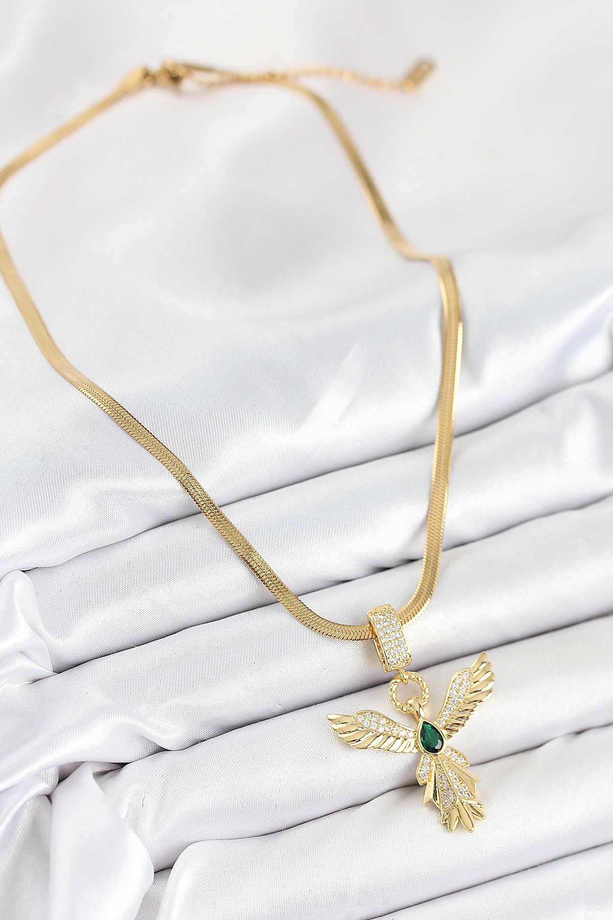 316L Çelik Zirkon Taşlı Melek Model Gold Renk Kadın Kolye - TJ-BKO10531