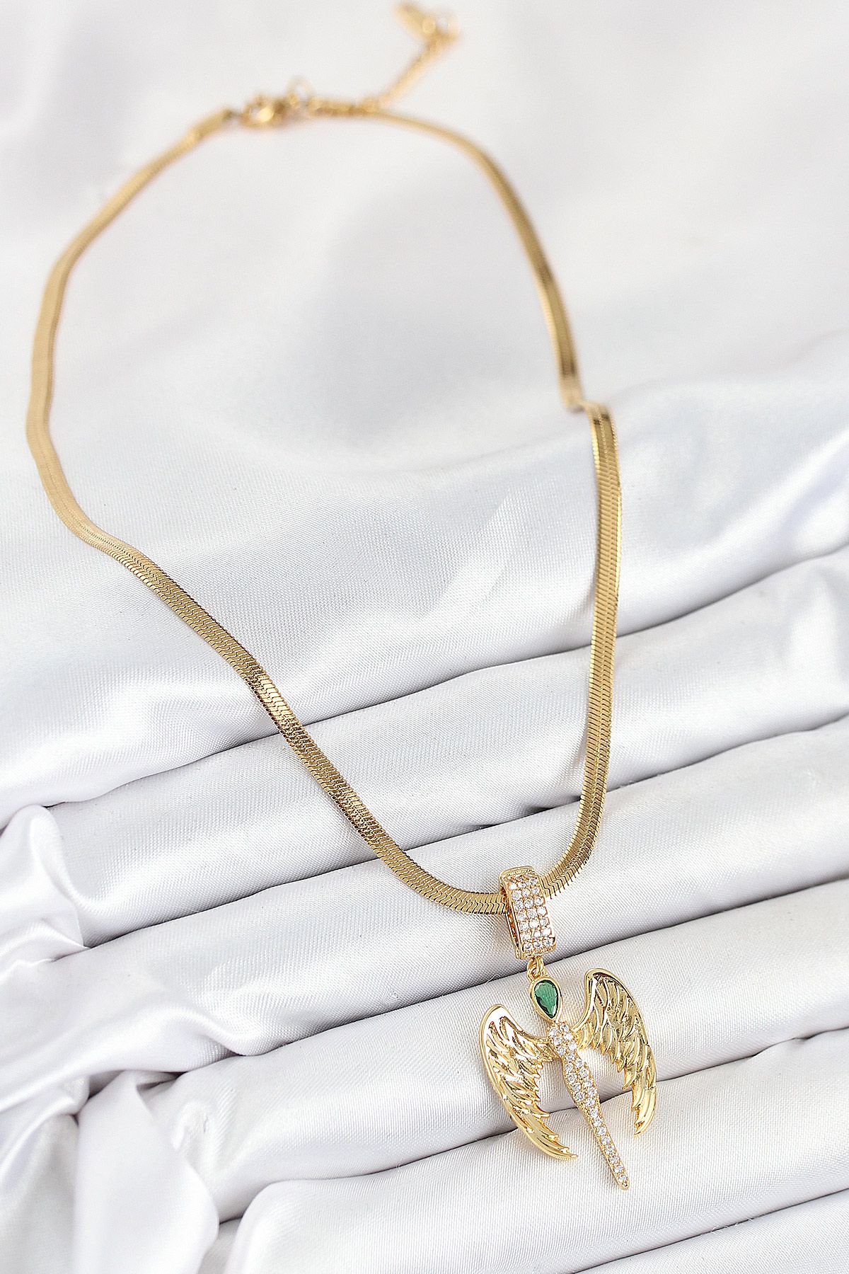 316L Çelik Zirkon Taşlı Melek Model Gold Renk Kadın Kolye - TJ-BKO10534
