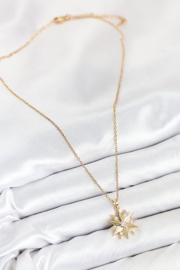 316L Çelik Zirkon Taşlı Kutup Yıldızı Model Gold Renk Kadın Kolye - TJ-BKO10536