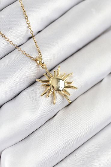 316L Çelik Güneş Model Gold Renk Kadın Kolye - TJ-BKO10537