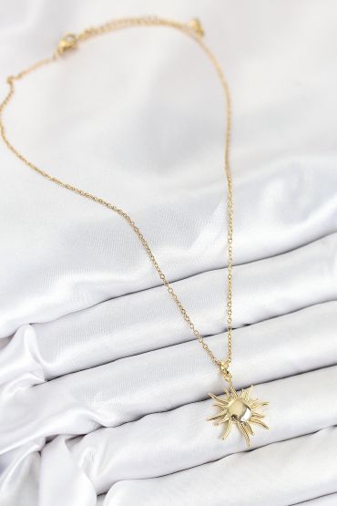 316L Çelik Güneş Model Gold Renk Kadın Kolye - TJ-BKO10537