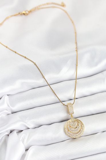 316L Çelik Zirkon Taşlı Çember Model Gold Renk Kadın Kolye - TJ-BKO10542