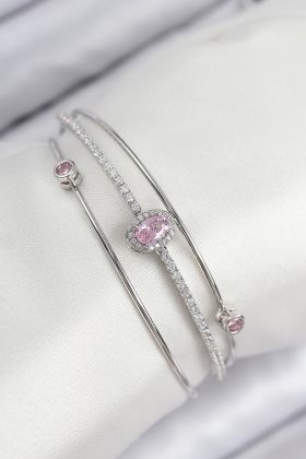 Pirinç Zirkon Taşlı Baget Model Gümüş Renk Kadın Bileklik - TJ-BB7864