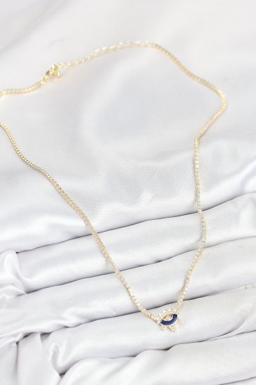 Pirinç Zirkon Taşlı Su Yolu Göz Model Gold Renk Kadın Kolye - TJ-BKO10547