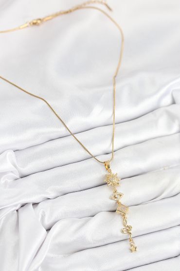 316L Çelik Zirkon Taşlı Güneş Ve Ay Enerji Model Gold Renk Kadın Kolye - TJ-BKO10550
