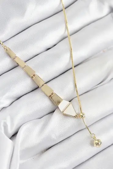 Pirinç Yılan Model Gold Renk Asansörlü Kadın Kolye - TJ-BKO10552