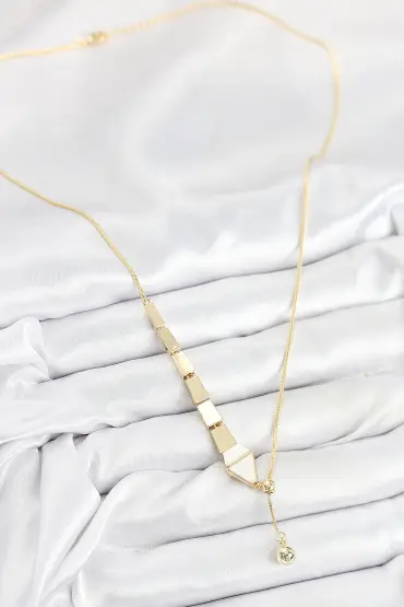 Pirinç Yılan Model Gold Renk Asansörlü Kadın Kolye - TJ-BKO10552