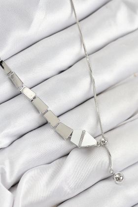 Pirinç Yılan Model Gümüş Renk Asansörlü Kadın Kolye - TJ-BKO10553