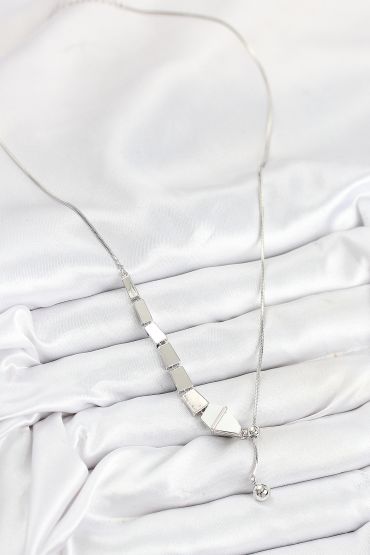 Pirinç Yılan Model Gümüş Renk Asansörlü Kadın Kolye - TJ-BKO10553