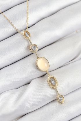 Pirinç Zincir Sarı Gold Renk Zirkon Taşlı Y Kolye - TJ-BKO10555