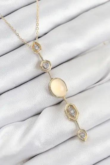Pirinç Zincir Sarı Gold Renk Zirkon Taşlı Y Kolye - TJ-BKO10555