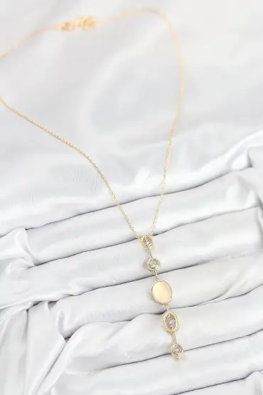 Pirinç Zincir Sarı Gold Renk Zirkon Taşlı Y Kolye - TJ-BKO10555
