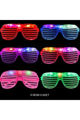 Işıklı Panjur Şeritli Led Parti Gözlüğü 6 Renk 6 lı Set