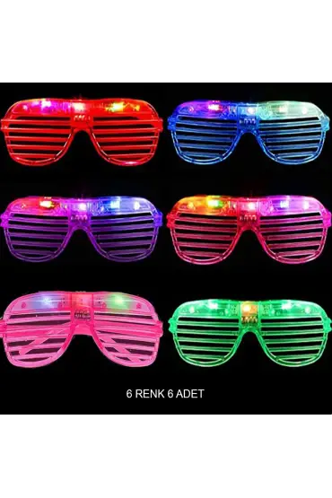 Işıklı Panjur Şeritli Led Parti Gözlüğü 6 Renk 6 lı Set