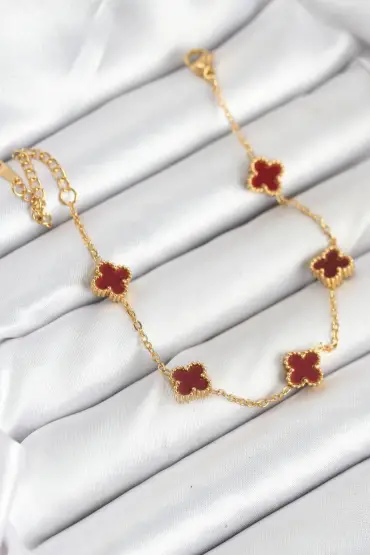 316L Çelik Gold Zincir Baby Boy Bordo Renk Bileklik - TJ-BB7907