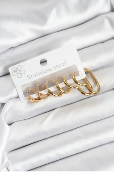 316L Çelik Gold Renk Kadın Küpe Seti - TJ-BKP11221