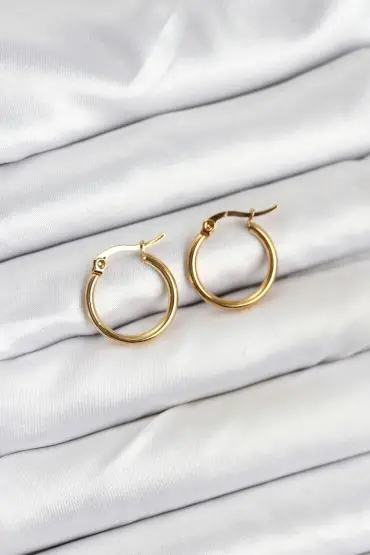 316L Çelik Gold Renk 15 mm Halka Kadın Küpe - TJ-BKP11225