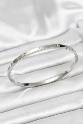 316L Çelik Gümüş Renk 65 mm İnce Kadın Kelepçe Bileklik - TJ-BB7913