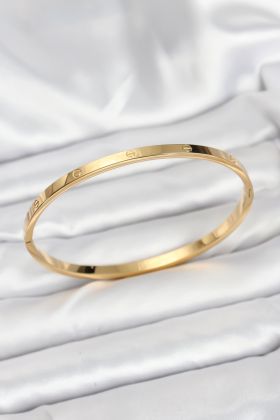 316L Çelik Gold Renk 65 mm İnce Kadın Kelepçe Bileklik - TJ-BB7915