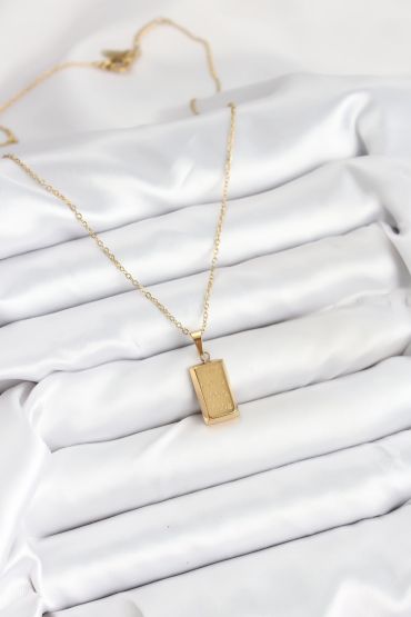 316L Çelik Zincir Gold Renk Külçe Altın Model Kadın Kolye - TJ-BKO10560