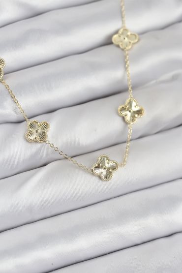 Pirinç Gold Renk Yonca Kadın Kolye - TJ-BKO10561