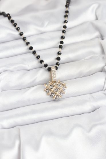 316L Çelik Zincir Kristal Boncuklu Kalpli Kadın Kolye - TJ-BKO10562