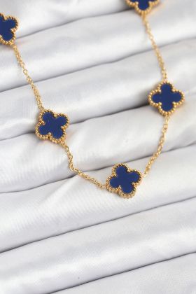 316L Çelik Zincir Gold Renk Lacivert Yonca Kadın Kolye - TJ-BKO10567