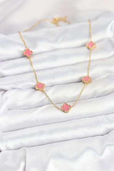 316L Çelik Zincir Gold Renk Pembe Baby Boy Yonca Kadın Kolye - TJ-BKO10572