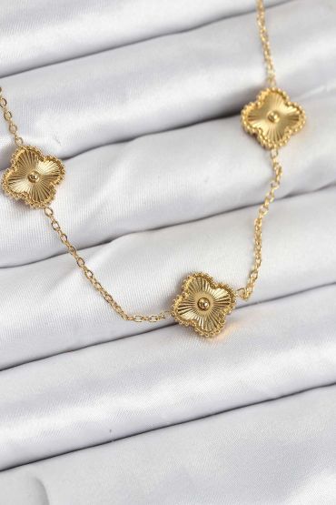 316L Çelik Zincir Gold Renk Yonca Kadın Kolye - TJ-BKO10593