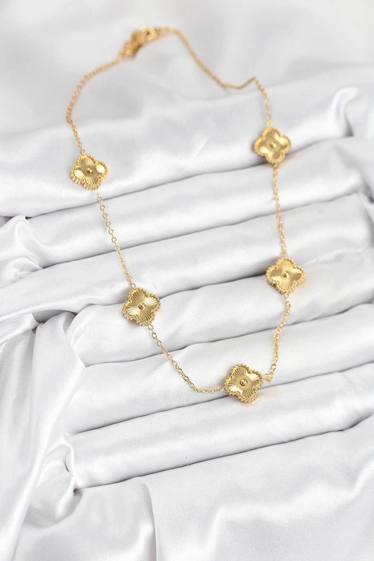 316L Çelik Zincir Gold Renk Yonca Kadın Kolye - TJ-BKO10593