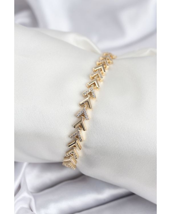 Pirinç VIP Seri Gold Zirkon Taşlı Balık Sırtı Model Kadın Bileklik - TJ-BB7921