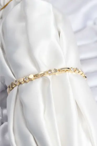 Pirinç VIP Seri Gold Renk Petek Model Kadın Bileklik - TJ-BB7925