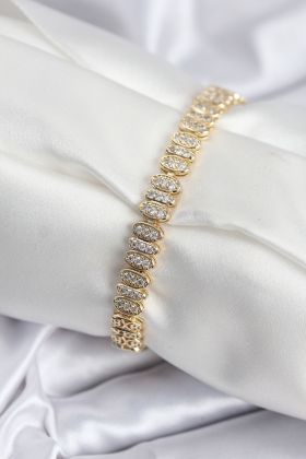 Pirinç VIP Seri Gold Renk Oval Sıralı Kadın Bileklik - TJ-BB7926