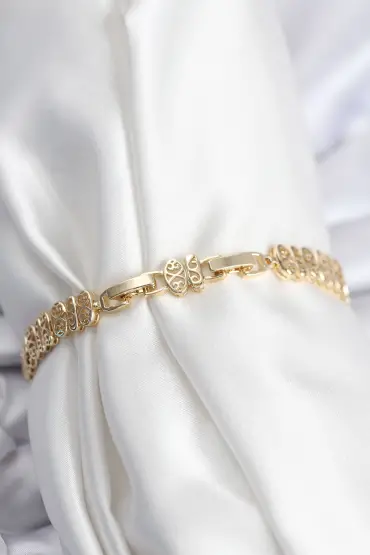 Pirinç VIP Seri Gold Renk Oval Sıralı Kadın Bileklik - TJ-BB7926