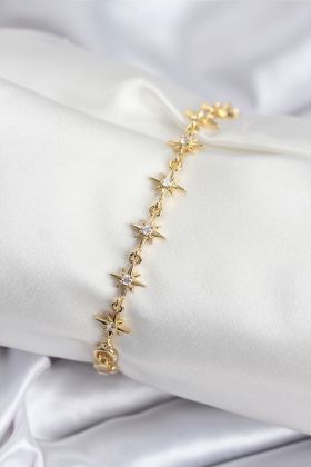 Pirinç VIP Seri Gold Renk Sıralı Kutup Yıldızı Kadın Bileklik - TJ-BB7927