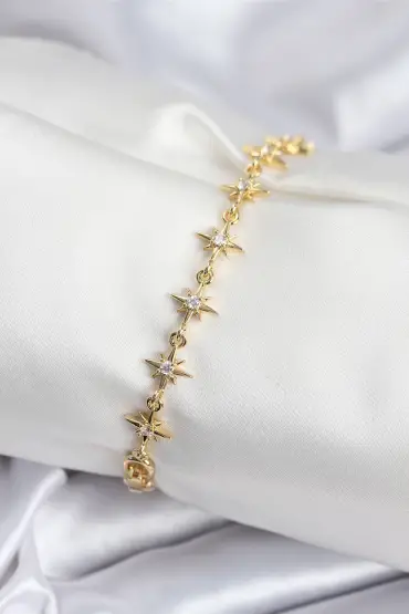 Pirinç VIP Seri Gold Renk Sıralı Kutup Yıldızı Kadın Bileklik - TJ-BB7927