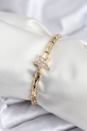 Pirinç VIP Seri Gold Renk Zirkon Taşlı Yıldız Model Kadın Bileklik - TJ-BB7931