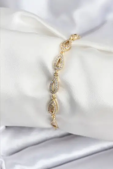 Pirinç VIP Seri Gold Renk Sıralı Damla Model Kadın Bileklik - TJ-BB7932