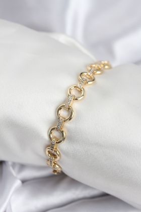 Pirinç VIP Seri Gold Renk Sıralı Halka Model Kadın Bileklik - TJ-BB7933
