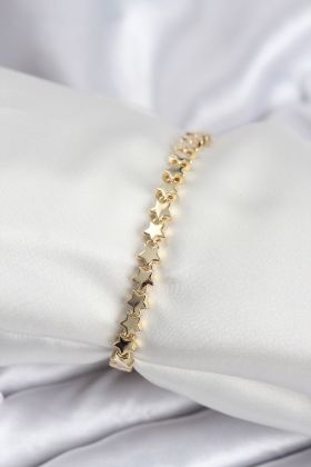 Pirinç VIP Seri Gold Renk Sıralı Yıldız Model Kadın Bileklik - TJ-BB7939