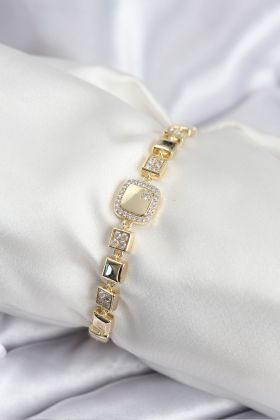 Pirinç VIP Seri Gold Renk Zirkon Taşlı Model Kadın Bileklik - TJ-BB7940