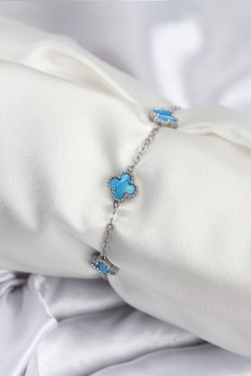 316L Çelik Gümüş Renk Buz Mavisi Baby Boy Yonca Kadın Bileklik - TJ-BB7949